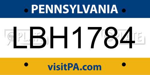LBH1784 Pennsylvania License Plate