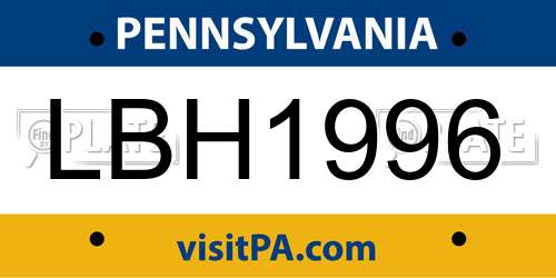 LBH1996 Pennsylvania License Plate