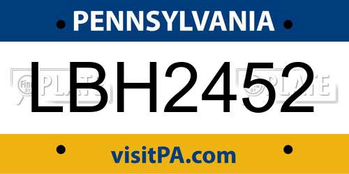 LBH2452 Pennsylvania License Plate