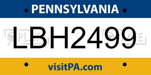 LBH2499 Pennsylvania License Plate