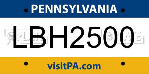 LBH2500 Pennsylvania License Plate