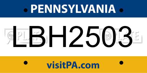LBH2503 Pennsylvania License Plate