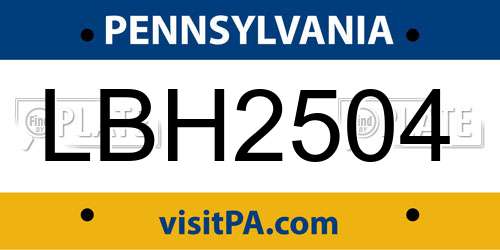 LBH2504 Pennsylvania License Plate