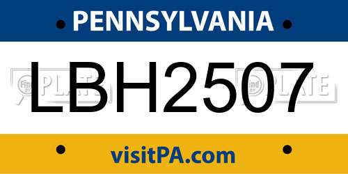 LBH2507 Pennsylvania License Plate