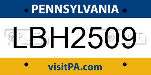 LBH2509 Pennsylvania License Plate