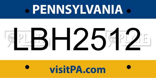 LBH2512 Pennsylvania License Plate