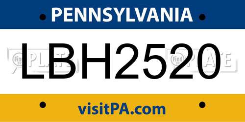 LBH2520 Pennsylvania License Plate