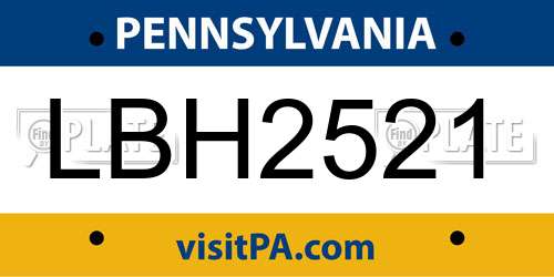 LBH2521 Pennsylvania License Plate