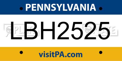 LBH2525 Pennsylvania License Plate