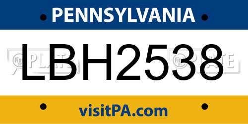 LBH2538 Pennsylvania License Plate