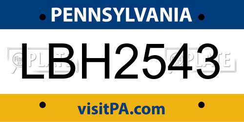 LBH2543 Pennsylvania License Plate
