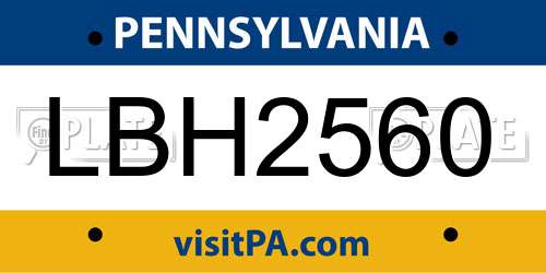 LBH2560 Pennsylvania License Plate