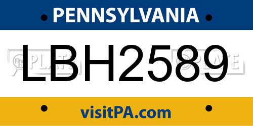 LBH2589 Pennsylvania License Plate