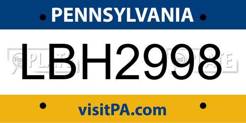 LBH2998 Pennsylvania License Plate
