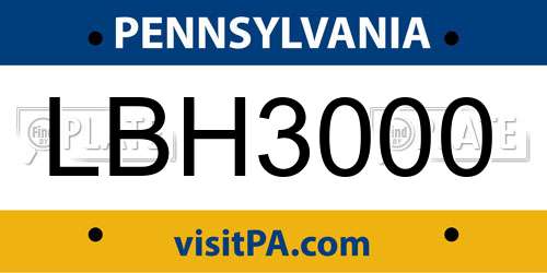 LBH3000 Pennsylvania License Plate