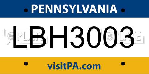 LBH3003 Pennsylvania License Plate