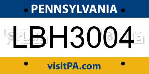 LBH3004 Pennsylvania License Plate