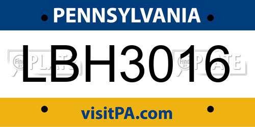 LBH3016 Pennsylvania License Plate