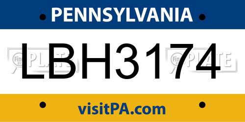 LBH3174 Pennsylvania License Plate