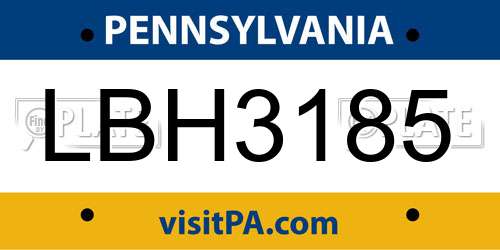 LBH3185 Pennsylvania License Plate