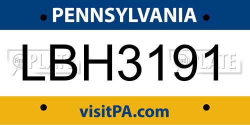 LBH3191 Pennsylvania License Plate
