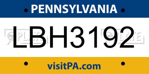 LBH3192 Pennsylvania License Plate