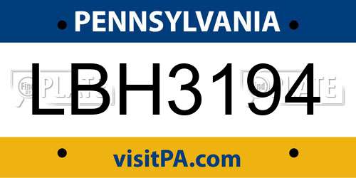 LBH3194 Pennsylvania License Plate