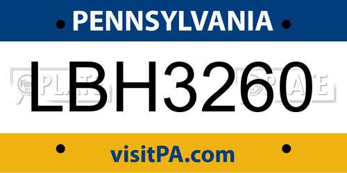 LBH3260 Pennsylvania License Plate