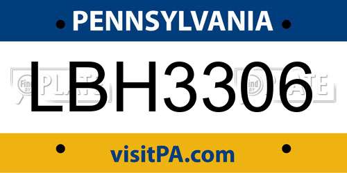 LBH3306 Pennsylvania License Plate