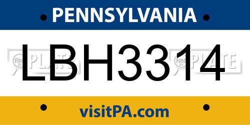 LBH3314 Pennsylvania License Plate