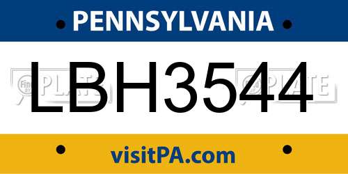 LBH3544 Pennsylvania License Plate