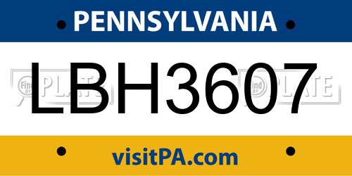 LBH3607 Pennsylvania License Plate