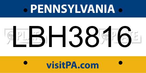 LBH3816 Pennsylvania License Plate