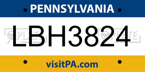 LBH3824 Pennsylvania License Plate
