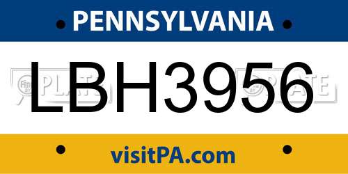 LBH3956 Pennsylvania License Plate
