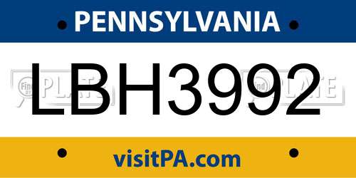 LBH3992 Pennsylvania License Plate