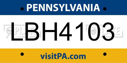 LBH4103 Pennsylvania License Plate