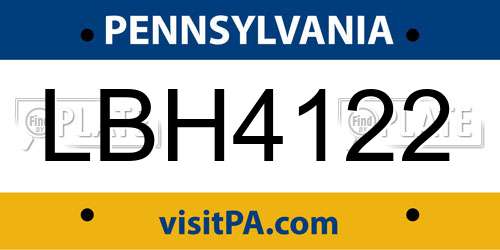 LBH4122 Pennsylvania License Plate