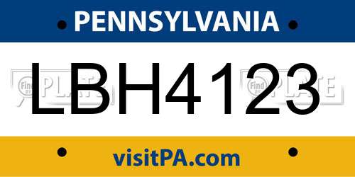 LBH4123 Pennsylvania License Plate