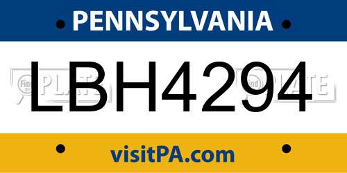 LBH4294 Pennsylvania License Plate