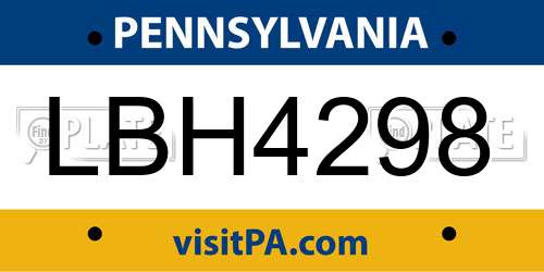 LBH4298 Pennsylvania License Plate
