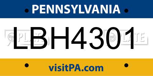 LBH4301 Pennsylvania License Plate