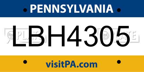 LBH4305 Pennsylvania License Plate