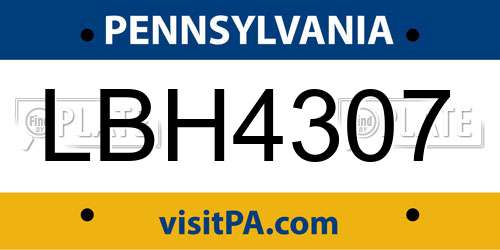 LBH4307 Pennsylvania License Plate