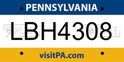 LBH4308 Pennsylvania License Plate