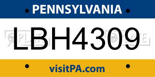 LBH4309 Pennsylvania License Plate