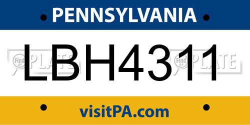 LBH4311 Pennsylvania License Plate