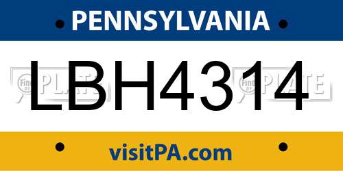 LBH4314 Pennsylvania License Plate