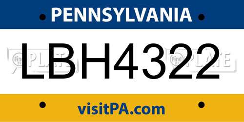 LBH4322 Pennsylvania License Plate