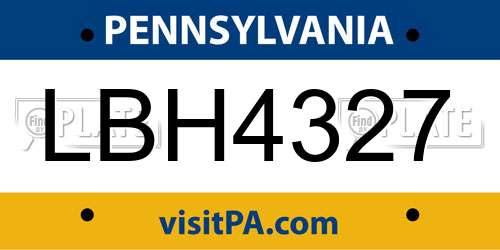 LBH4327 Pennsylvania License Plate
